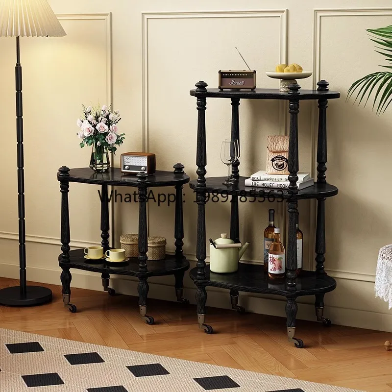 LYY French Retro Coffee Table Small Apartment Living Room Movable Sofa Side Table Corner Table Solid Wood Small  Storage Rack