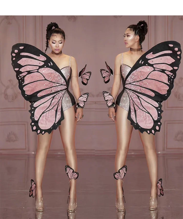 festival fairy butterfly wings rave accessories rhinestone bodysuit dance clothes women stage birthday party nightclub cosplay