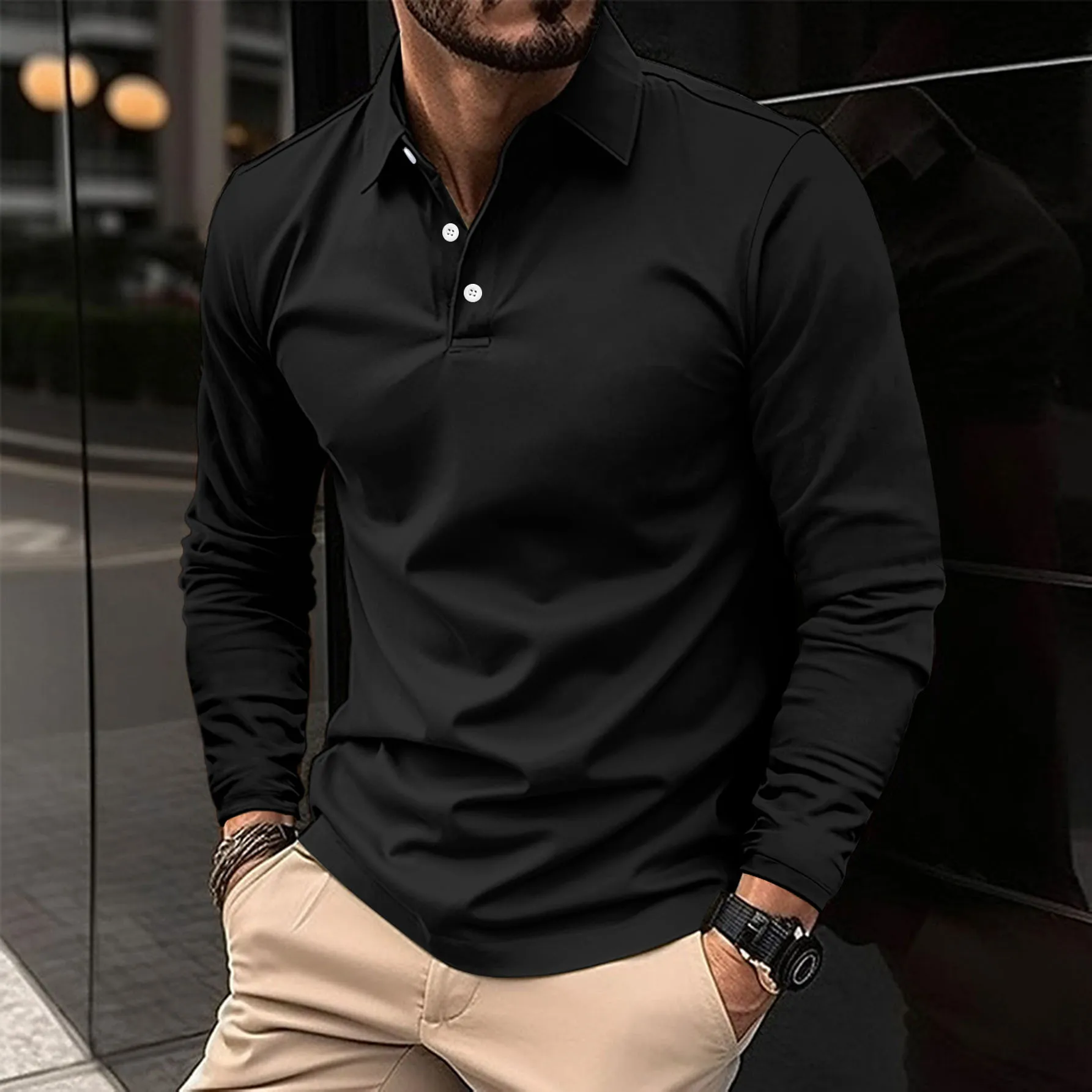 2026 Classic Men's Simple Solid Color Lapel POLO Shirts Spring Autumn Business Leisure Outdoor Travel Party Long Sleeve Tops