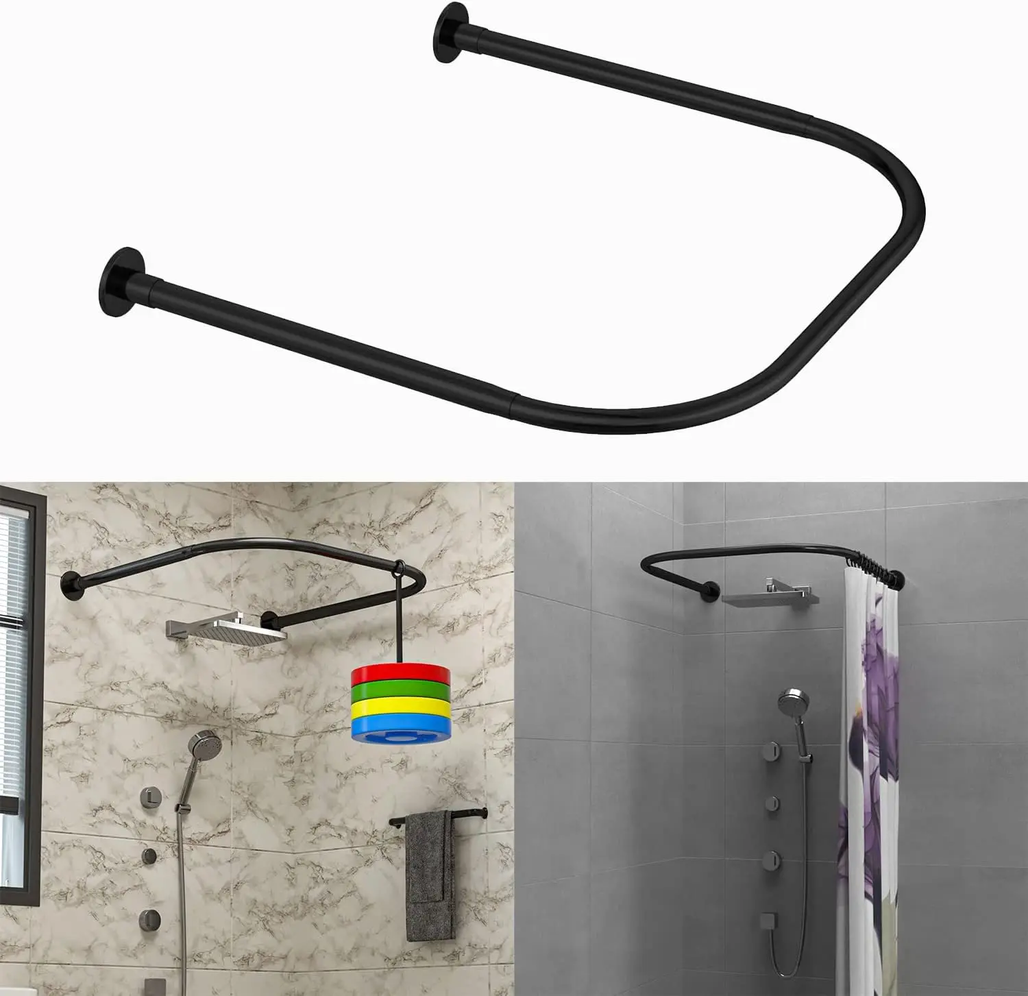 

Adjustable U Shower Curtain Rod, Stainless Steel U Shaped Rack Drill Free Install for Bathroom Bathtub, 31.5"-47" Sides,