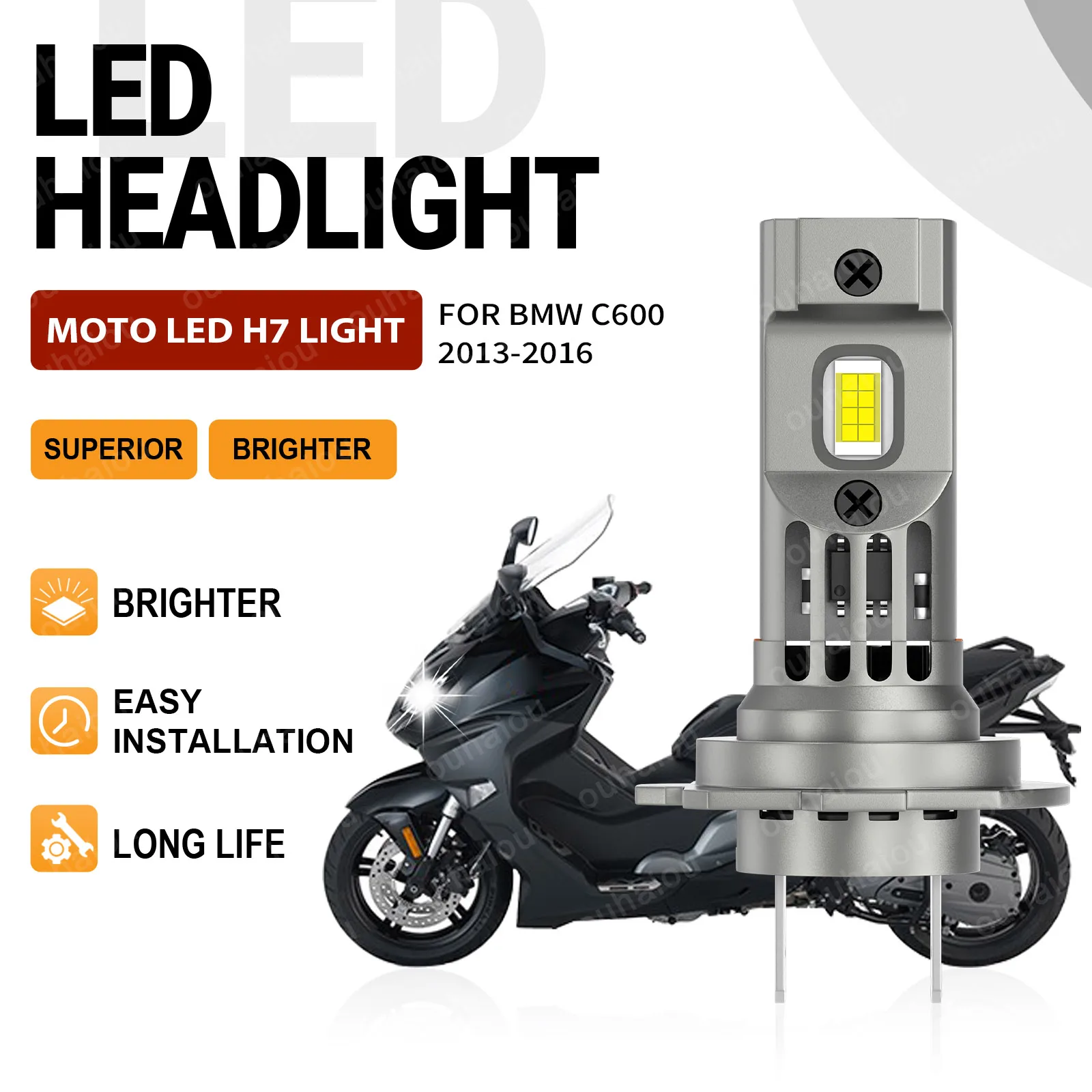 For BMW C600 2013 2014 2015 2016 1PCS Motorcycle High Quality H7 LED Headlight Motorbike Bulbs Canbus Error Free Fanless ﻿