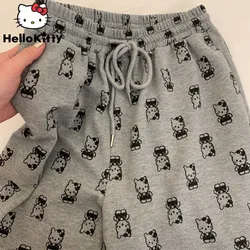 Sanrio Hello Kitty Cartoon Cat Printed Clothes Women's Summer High Waisted Loose Shorts Casual Sports Fashion Five Quarter Pants