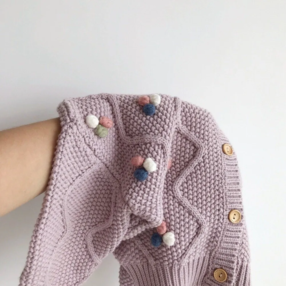 Fashion Sweet Knitted Sweater Warm Pom Pom Design Knitted Cardigan Candy Color Outerwear Autumn