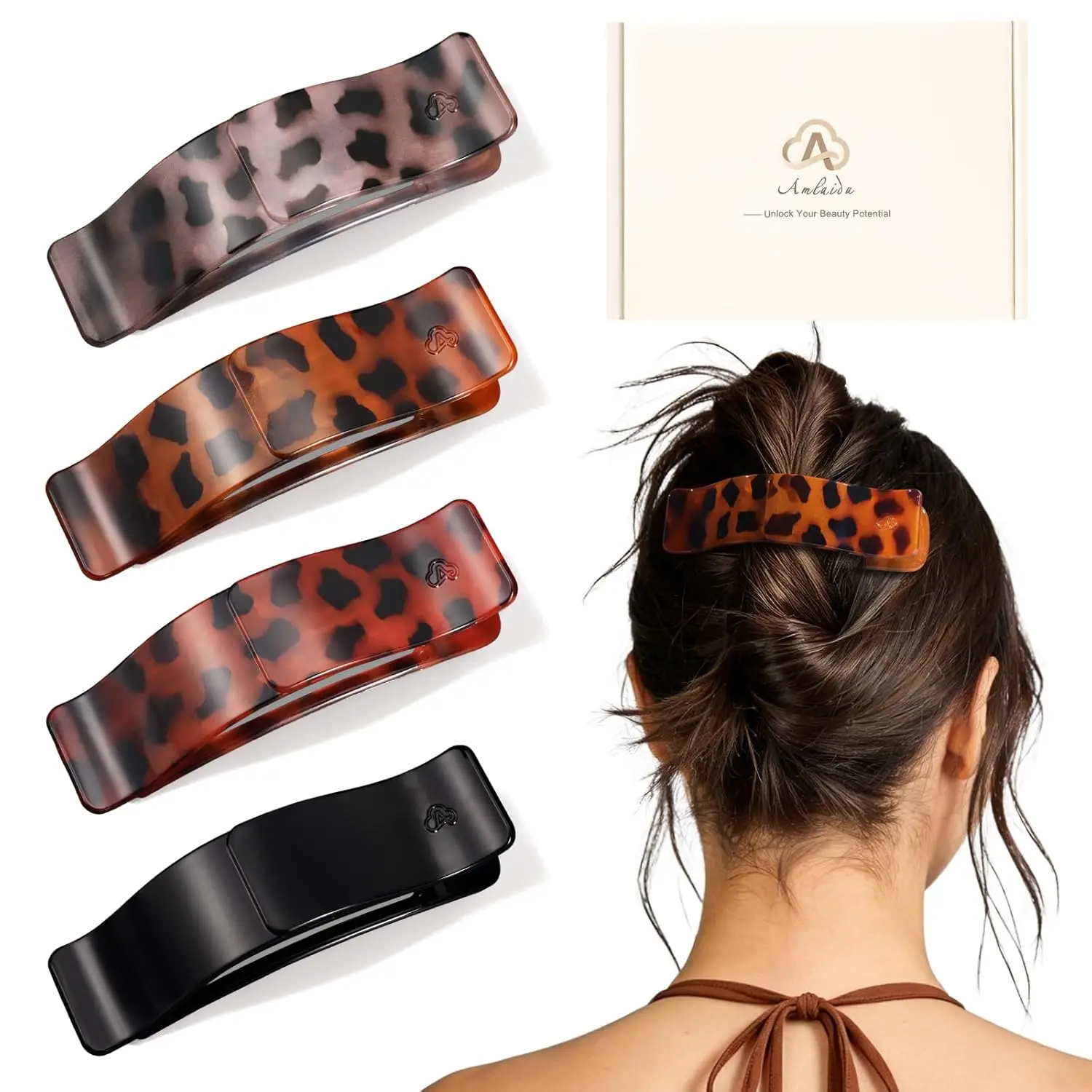 

Stylish Flat Hair Clips for Women, 4-Pack, Strong Hold, Ideal for Thick or Thin Hair, French Duckbill Design
