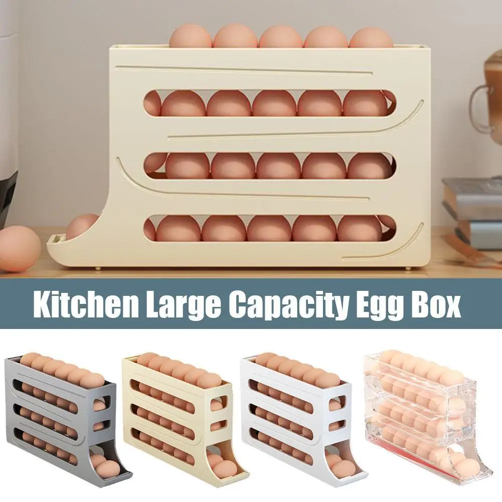 Kitchen Large Capacity Egg Box Refrigerator Egg Storage Box Refrigerator Egg Storage Box Roll Down Egg Dispenser For Kitchen