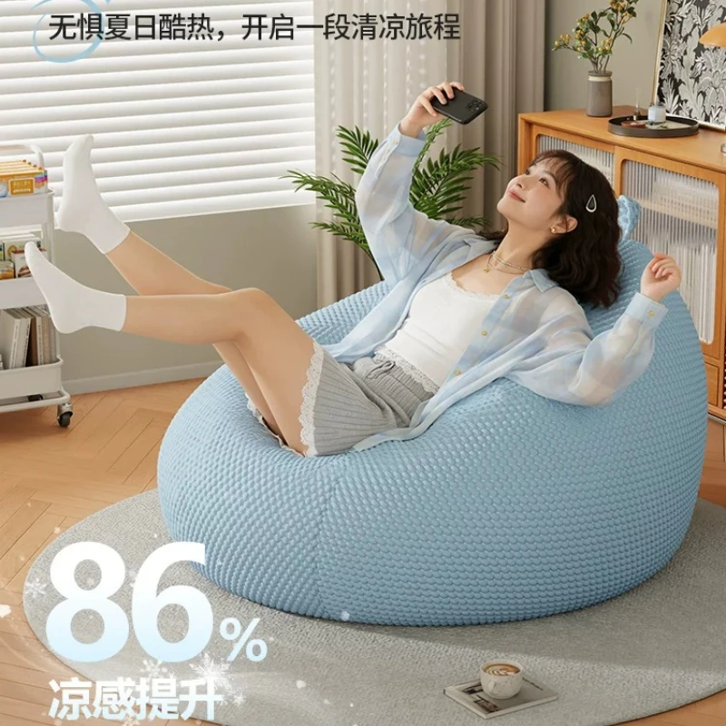 Comfy Round Bean Bag Waffle Textured Floor Chair with Back Support Lazy Sofa for Bedroom Living Room and Home furniture
