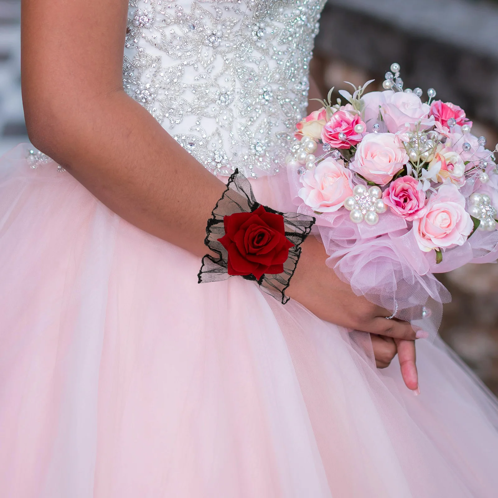 Soft Fit Wedding Lace Halloween Lace Wedding Wrist Flower Corsage Gloves Polyester Fancy Gloves Wrist Corsage Elegant
