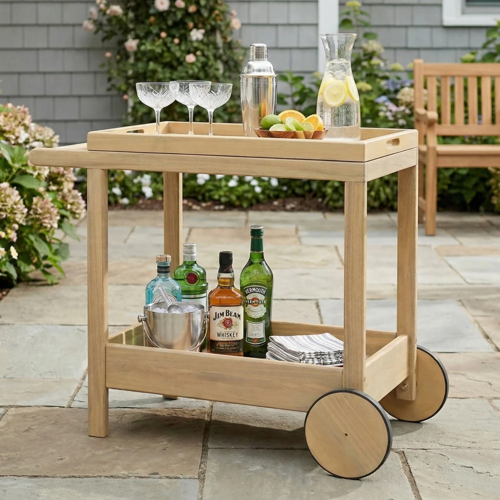 

Saratoga Outdoor Rolling Bar Cart Portable Beverage Station for Patio Garden Party