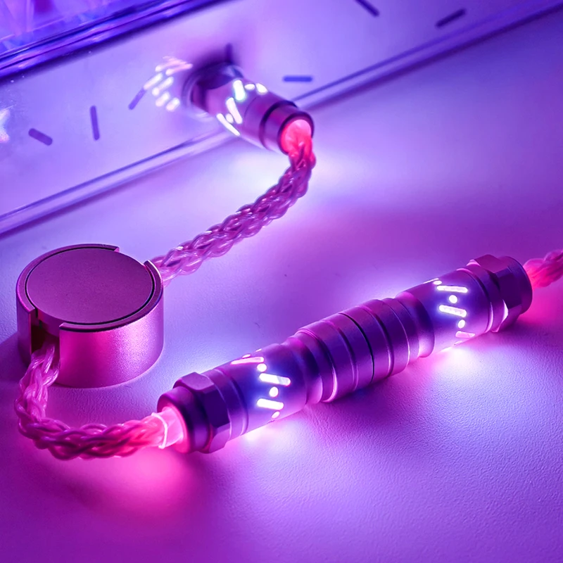 Hiomu Aviation Plug-in Cable Luminous Hollow RGB Single Crystal Copper Customized 8K Magnetic Axis Keyboard Charging Cable 1.5m