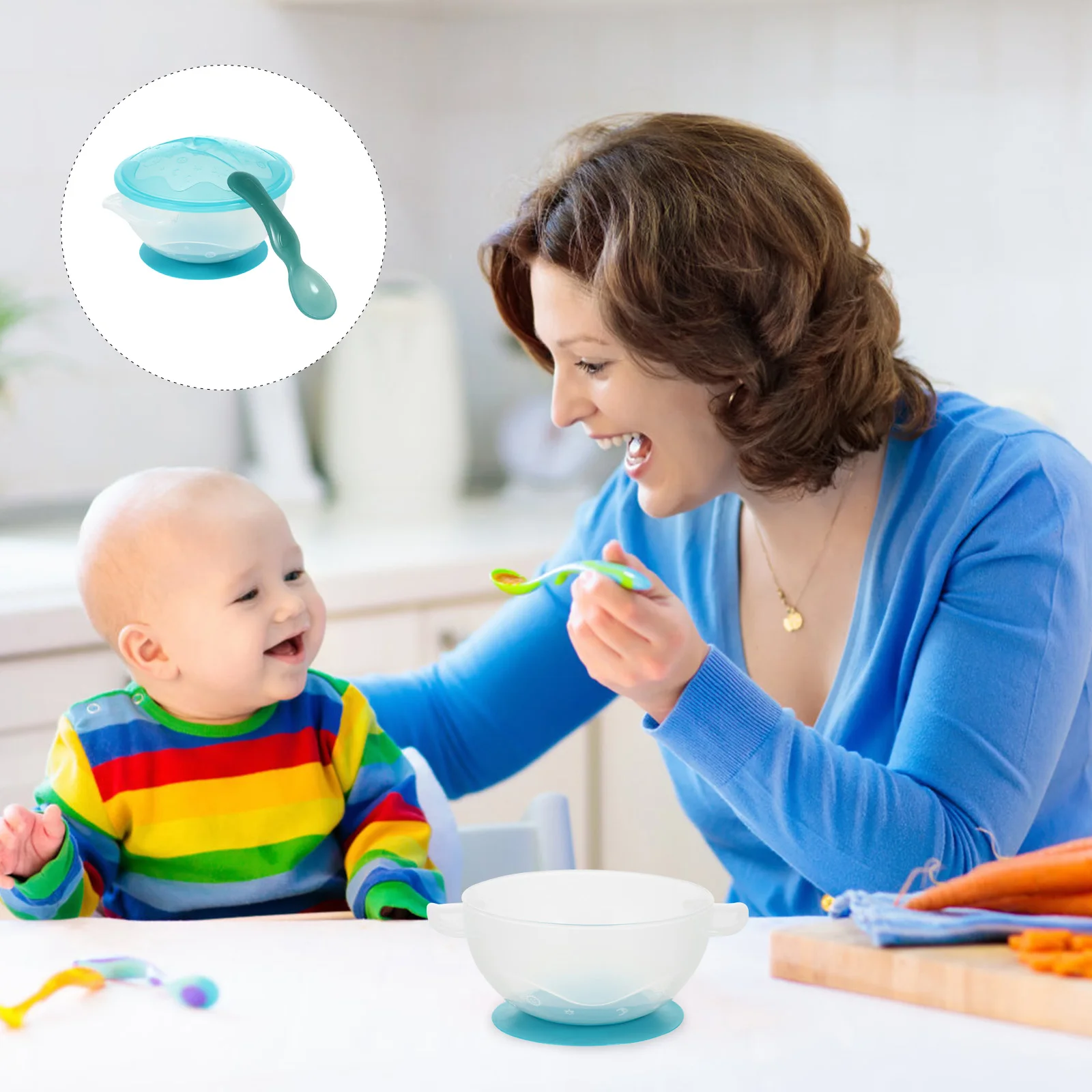 

Baby Suction Bowl Set Non-Slip Anti-Fall Spill-Proof Flying Saucer Design Food Bowl With Lid Spoon For Kids Toddler