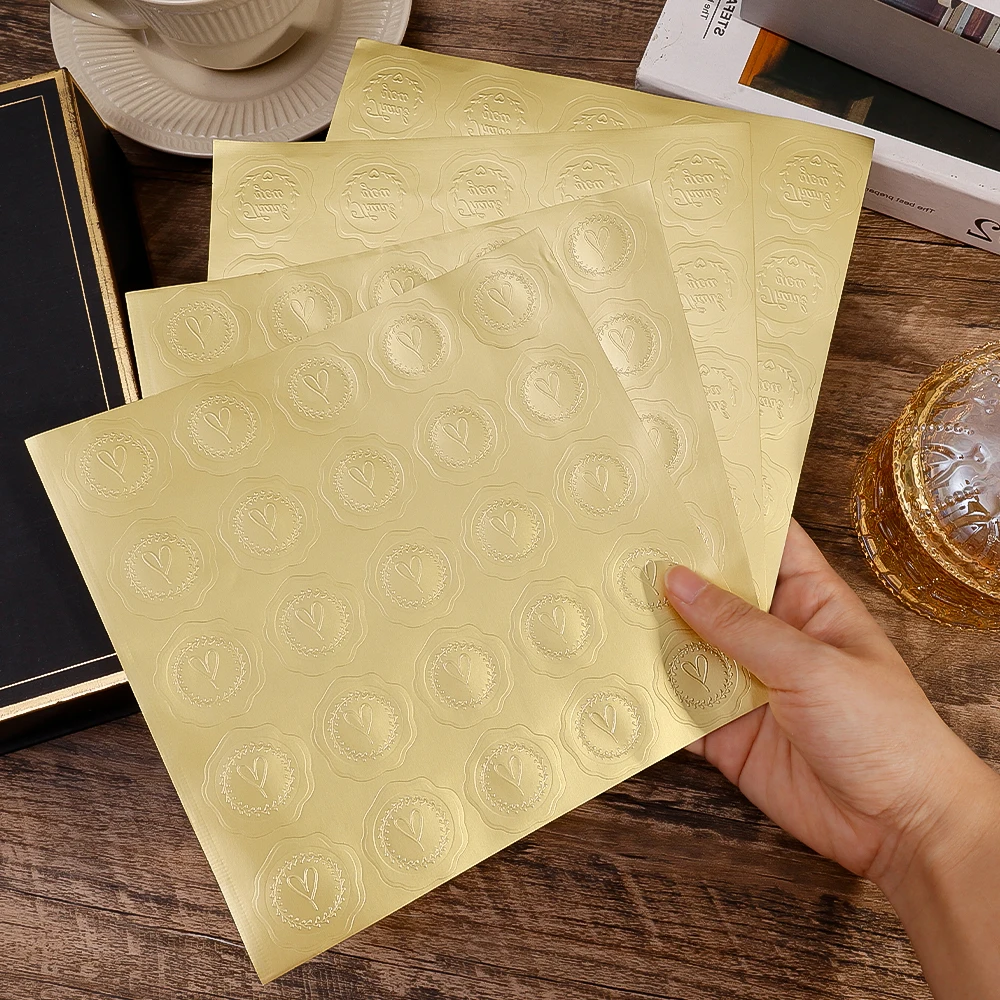 Gold Embossed Heart Sticker Envelope Sealing Sticker Wedding Party Invitation Card Thank You Christmas Gift Packaging Decoration