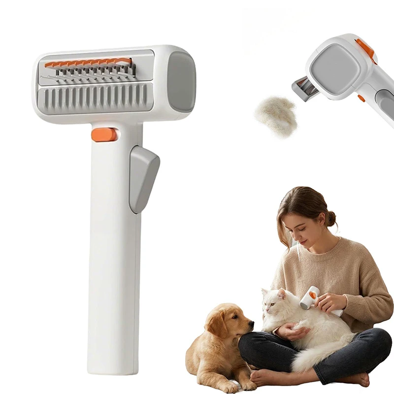 

Pet Cat Dog Dematting Grooming Comb 2-in-1 Brush Release Button Deshedding Dematting Rake for Long/Short Haired