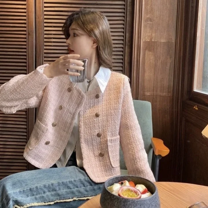 ort Mantel Jaet Damen Faion Design Herbst 2025, Tweed Long Sve, vielseitiges Top, trendiges Small Fraance Sle Strickpullover...