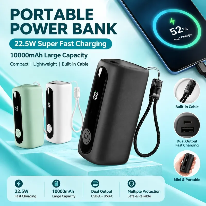 Fast Charging Power Bank 10000mAh New Mini Portable Charger Compact External Battery Pack for Mobile Phone Tablet Universal