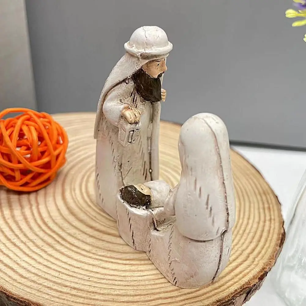 Exquisite Cute Jesus Birth Sculpture Decorative Cartoon Christmas Manger Ornaments Sturdy Religious Resin Statue Desktop