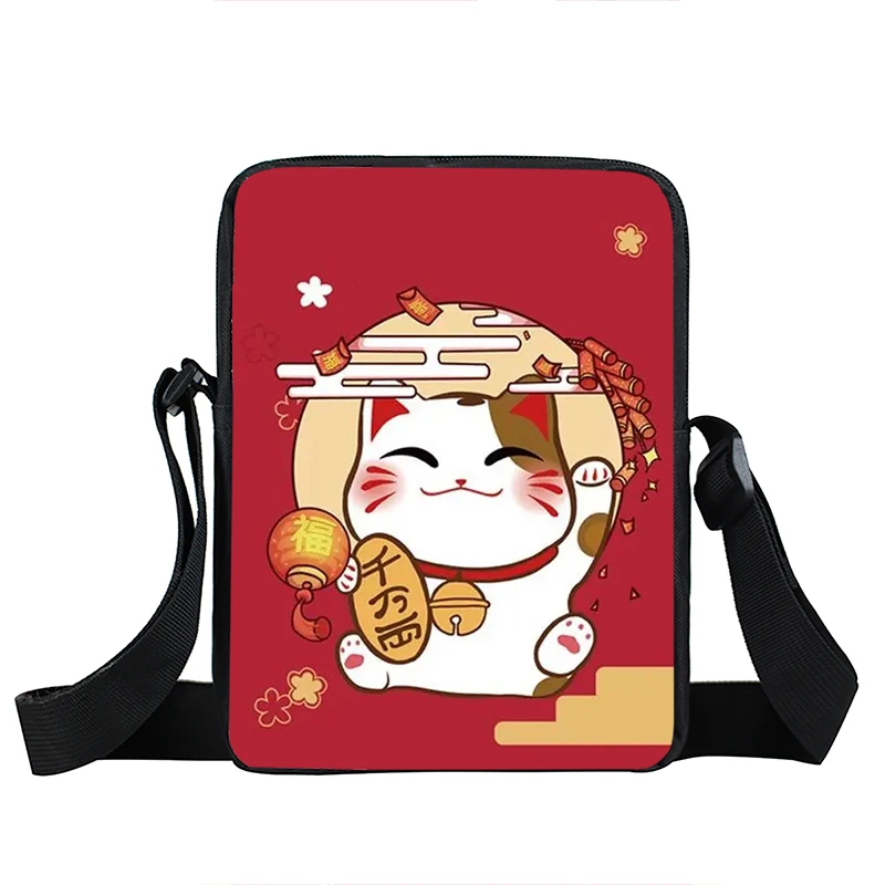 Japanese Lucky Fortune Cat Print Crossbody Bag Women Casual Handbags for Travel Girls Daily Shoulder Bags Student Bookbag Gift