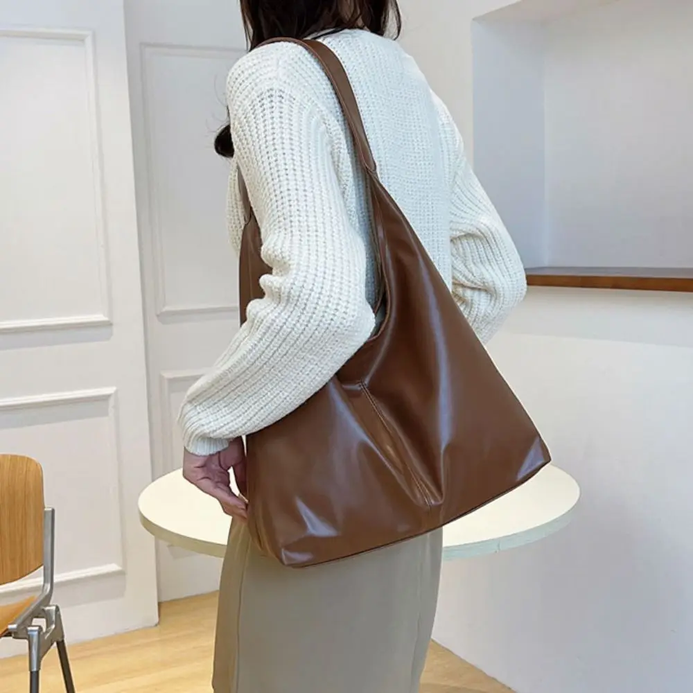 

Portable Square PU Leather Tote Bag Purse Solid Color Shoulder Crossbody Bag Large Capacity Korean Style Women Handbag Shopping