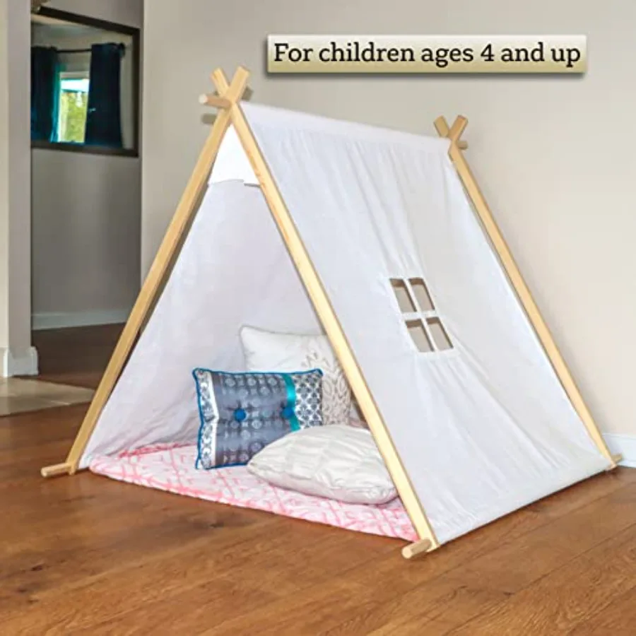 Teepee à cadre en A en toile de 3,3' avec étui de transport – Tissu en toile blanche personnalisable pour le camping et les événements en plein air