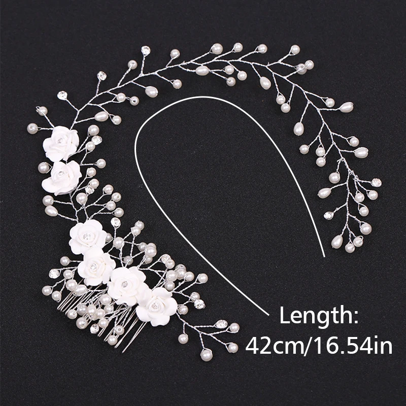 1pc Flower Bride Wedding Hair Vine Pearl Bridal Hair Piece Leaf Hair Accessories Rhinestone Headband For Women And Girls