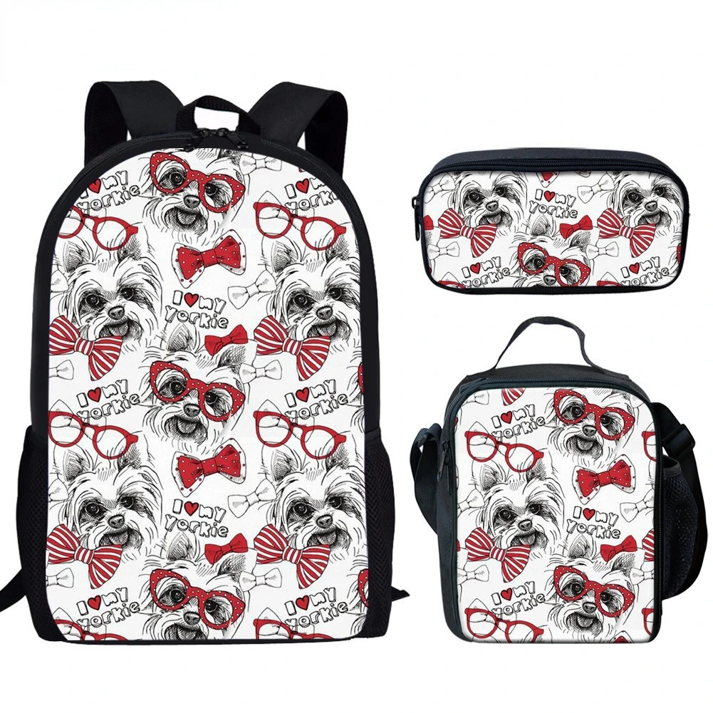 

3 Set Backpack Cute Puppy Yorkshire Terrier Dog Animal Print Kids School Schoolbag For Girls Travel Shoulder Bags