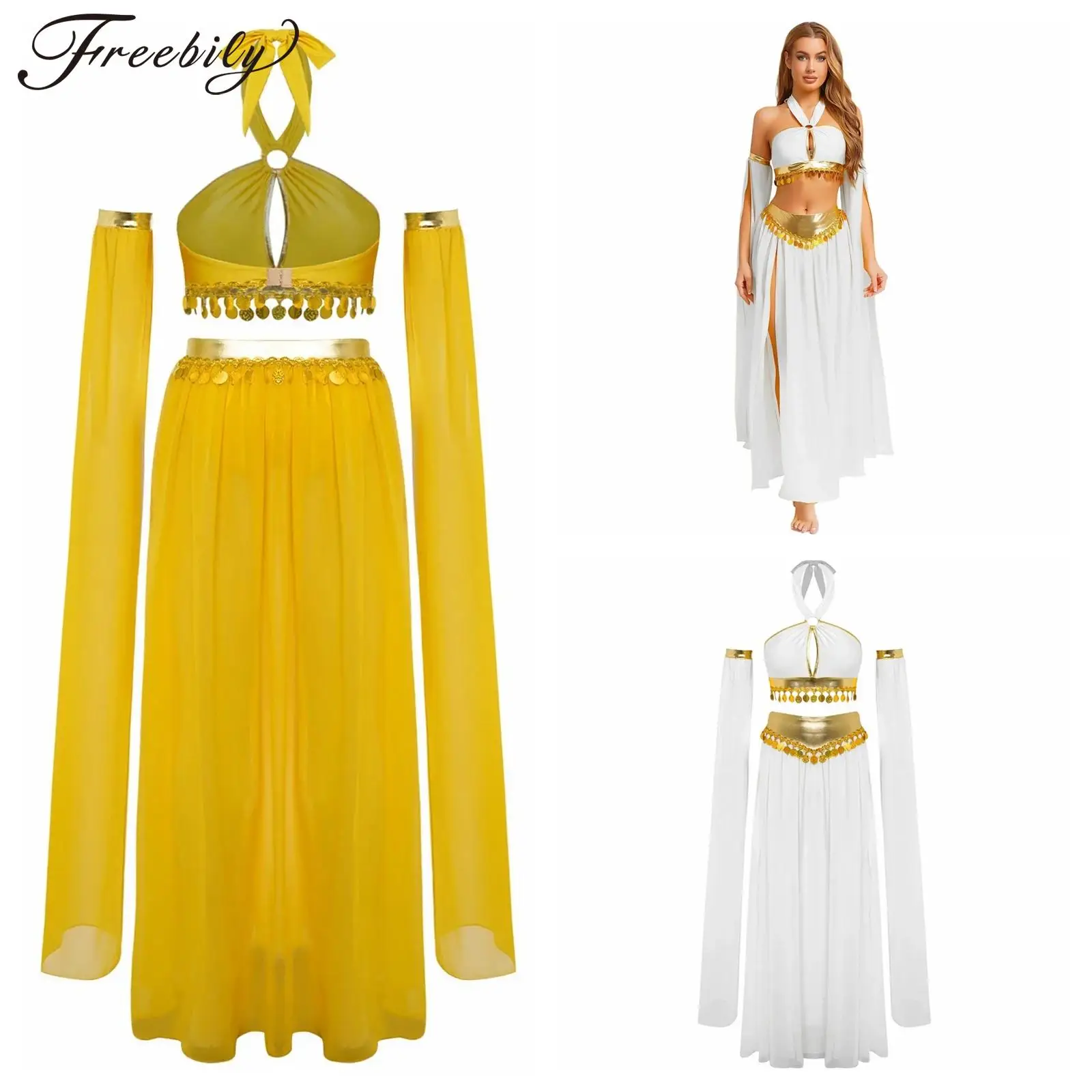 

Women Halter India Belly Dance Oriental Costume Sequins Tops Arabic Outfits Chiffon Skirt Ethnic Style Performance Dance Wear