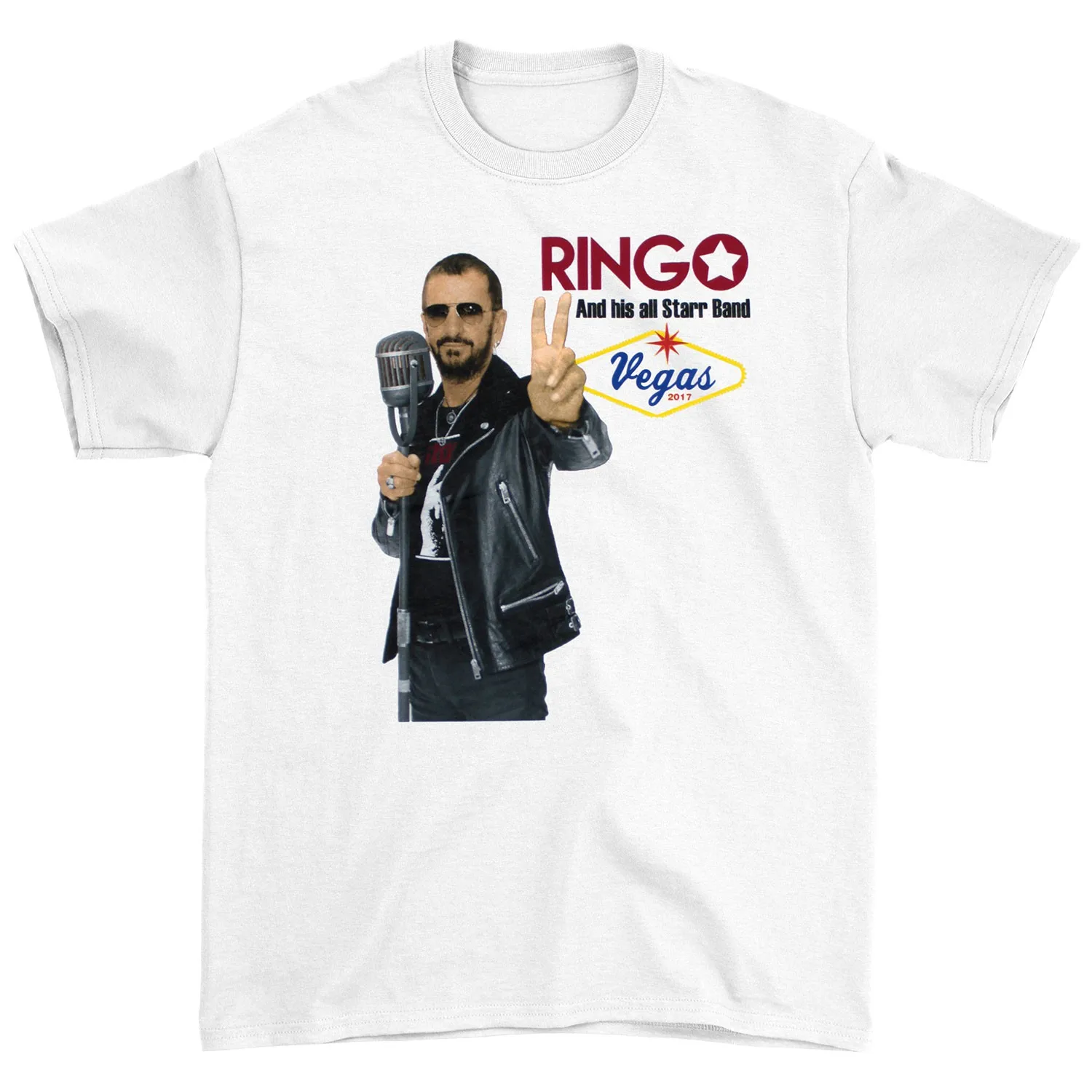 Men's Ringo Starr Ringo And his all Starr Band Vegas 2017 Tshirt Large White