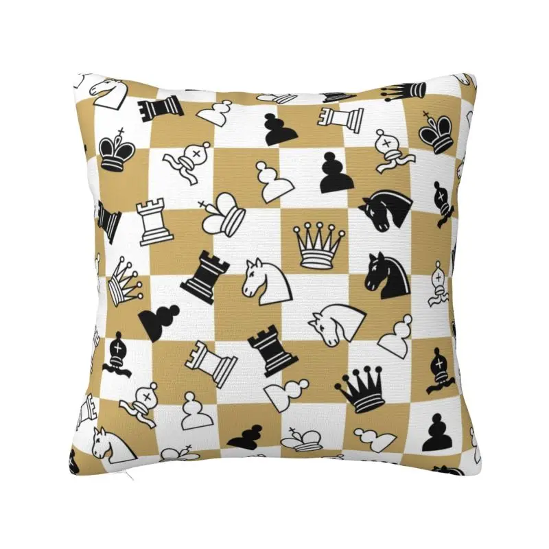 Chess Game Cushion Cover 40x40cm Decoration Printing Chessboard Board Game Throw Pillow for Living Room Double-sided