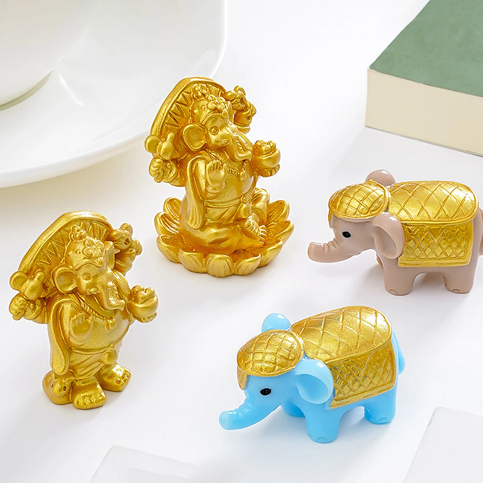 Resin Elephant Statue Adorable Collectible Animal Sculpture Miniature Elephant God Figurines for Living Room Bedroom Shelf Study