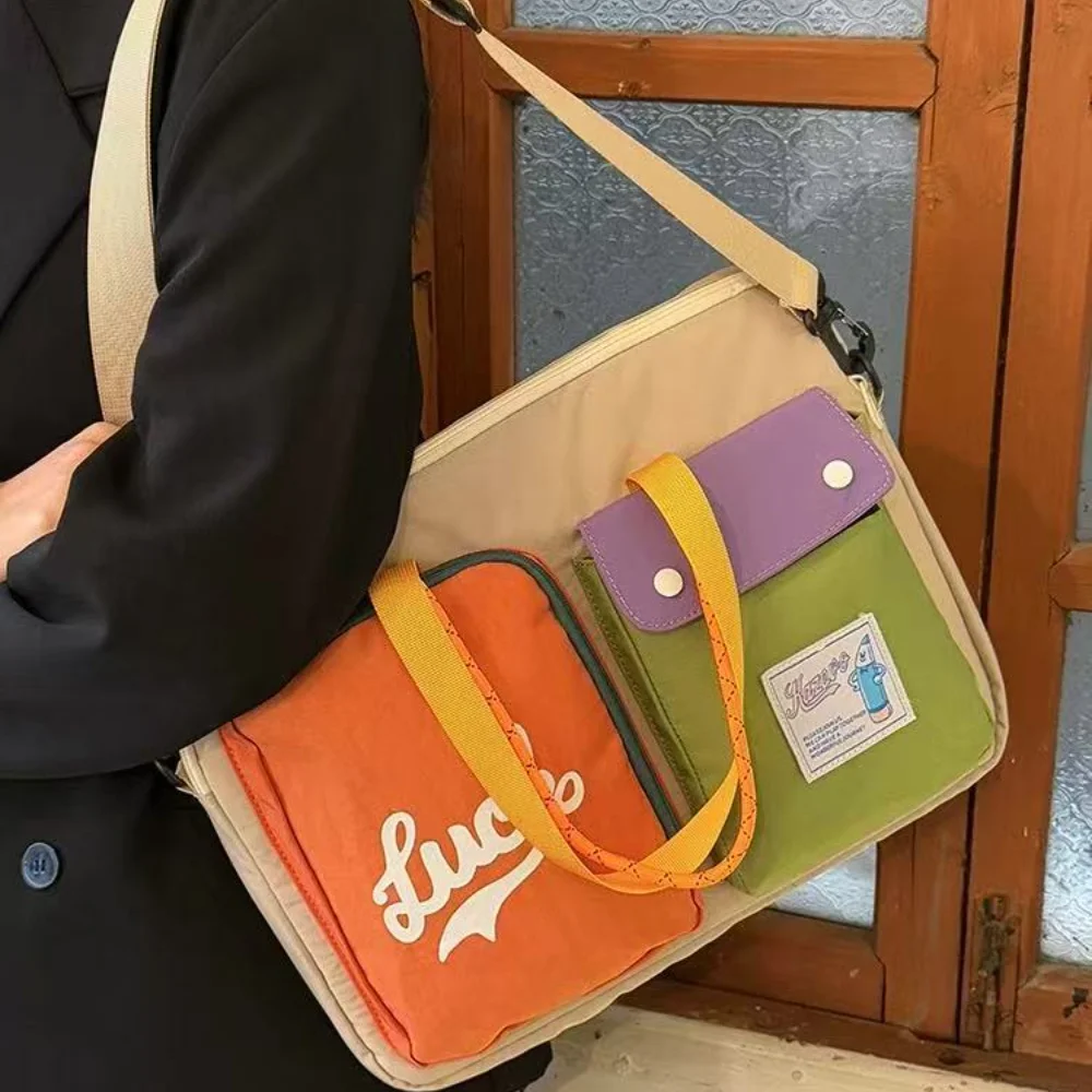 Japanese Dopamine Color Blocked Crossbody Bag, Large Capacity 16 Inch Dual-use Computer Bag, Commuting Portable Tablet Bag
