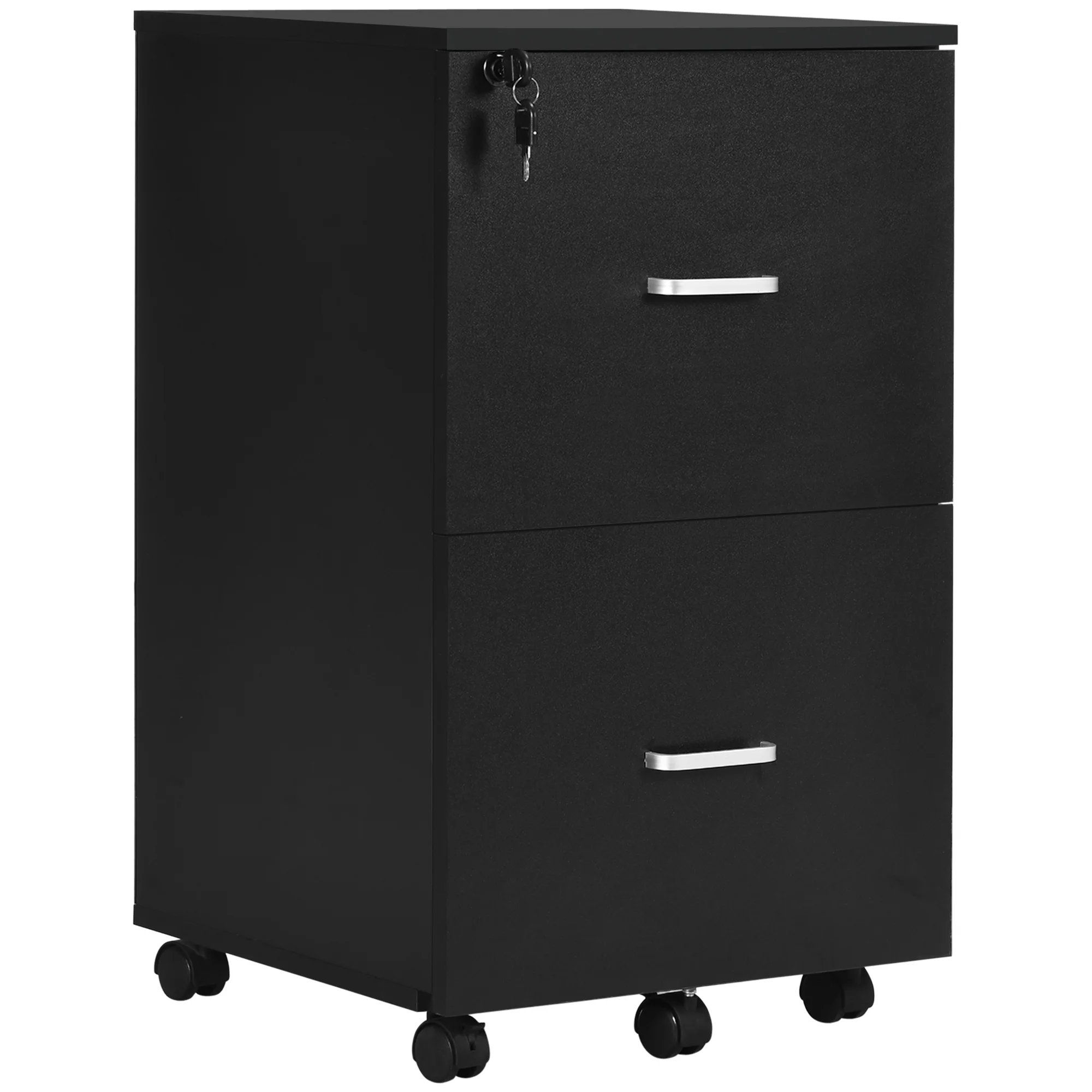 Commode De Bureau Vinsetto Avec 2 Tiroirs, Serrure, 2 CléS, 43X45X72 Cm, Noir-image