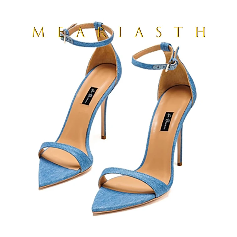 

Pointed Toe Stiletto Heel Sandals Ankle Buckle Pumps Novelty Designer Elegant Ladies Banquet Party Heels Zapatos Para Mujere