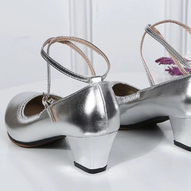 Elegant Women's Ankle Strap Mid-Heel Pumps Pure Color Summer Dress Shoes round Toe Fashion Dance Footwear for Ladies