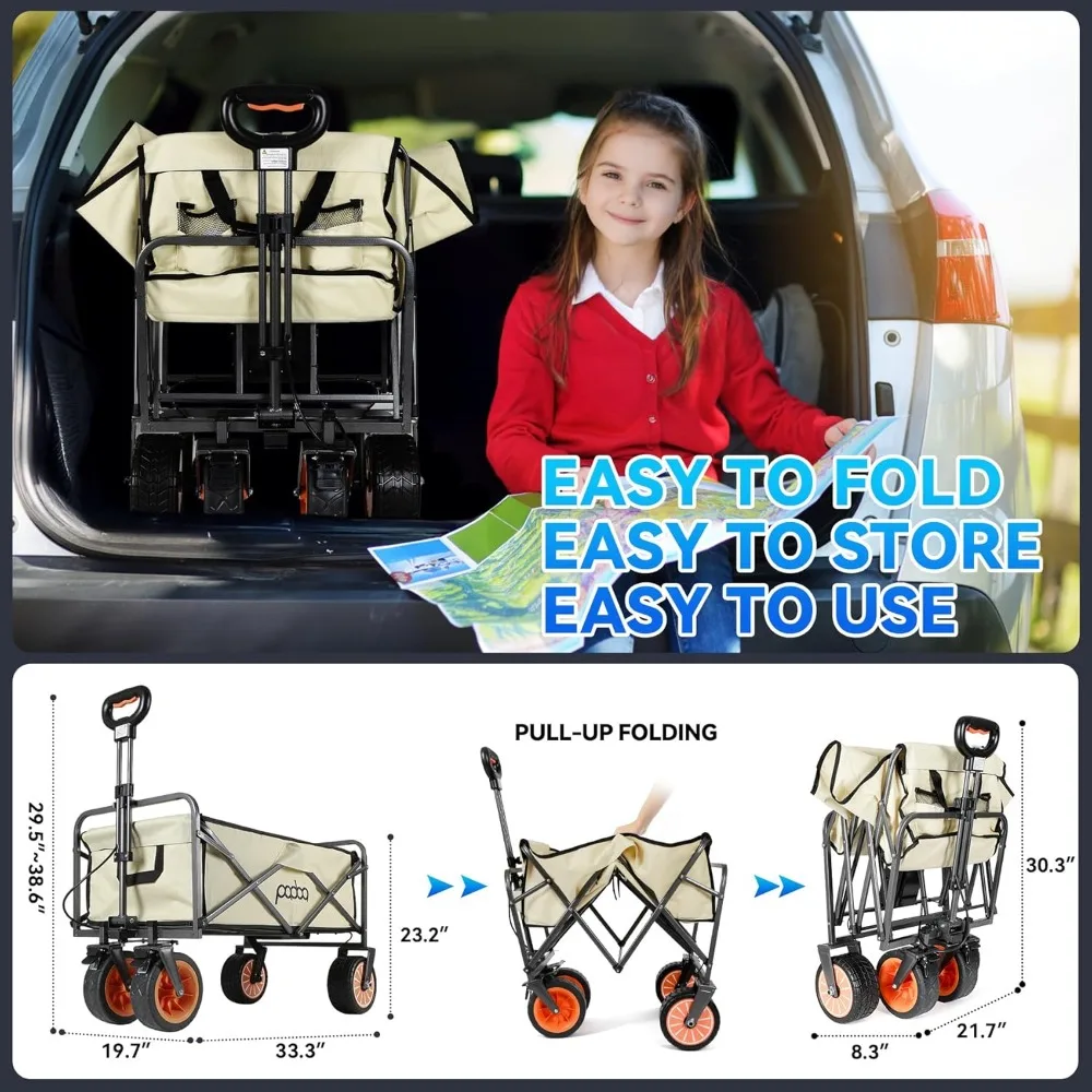 عربة عربة حديقة قابلة للطي مع عجلة، عربات عربات أدوات معدنية قابلة للطي، طاقة 100 وات وسعة 300 رطل، منفذ.