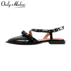 Onlymake Women Pointed Toe Black Matte Strap Retro Elegant Plus Size Daily Slingback Flats