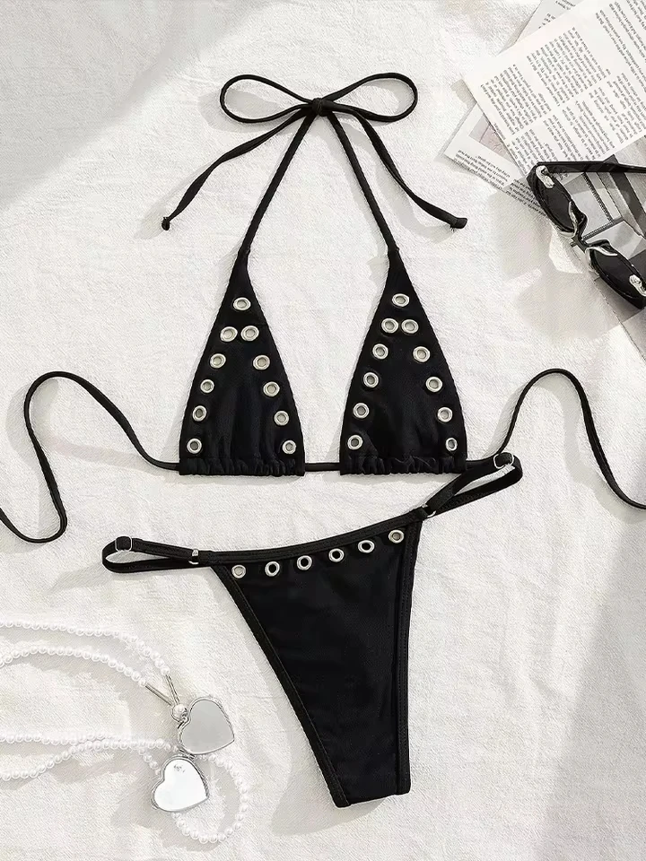

Vzvn 2026 All Season Bikinis French Style Sexy Vintage Lace Up Bikinis for Women Split Swimsuit Beach Thong Bikini 2 Piece Set