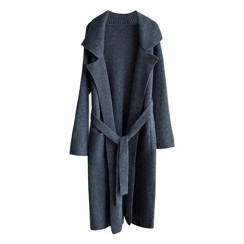 SuperAenchigh-end Trench Coat Sweater Coat Women's 2024 Autumn Lapel Loose Design Cardigan