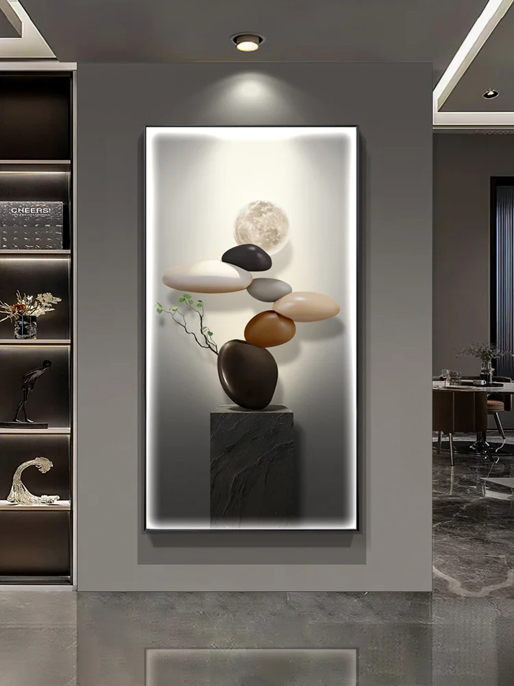 

2025 Fortune Turns Crystal Painting Porcelain Craft Indoor Painted LED Wall Lamp Dining Room Bedroom Entrance Wall Decoration