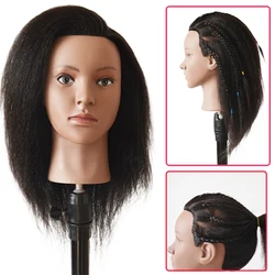 Arican100%Real Human Hair Mannequin Head Black Thick Hair 14inch Afro Training Head Kit Cosmetology Doll Styling Head With Clamp