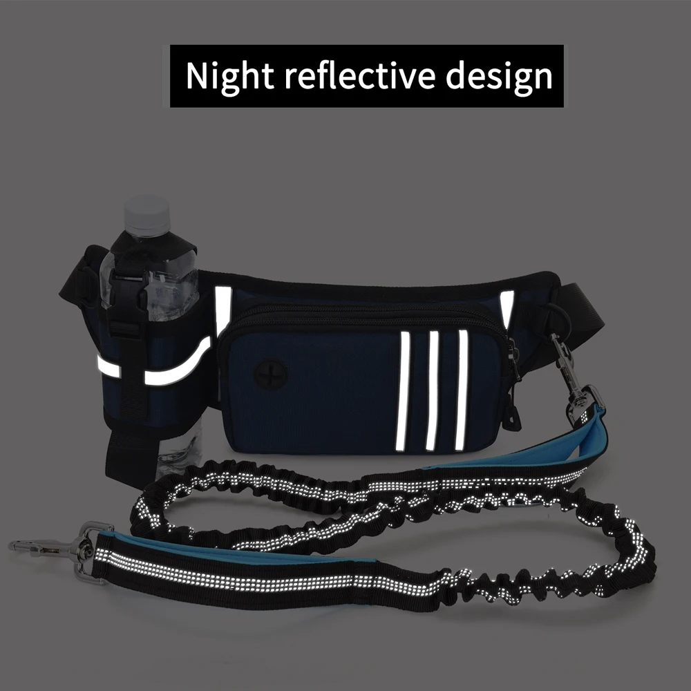 1PC Bungee Waist Dog Leash – Dog Leash for Medium/Large Breeds – Running Belt Fanny Pack with Phone,Waste, Treat, Bottle Pockets