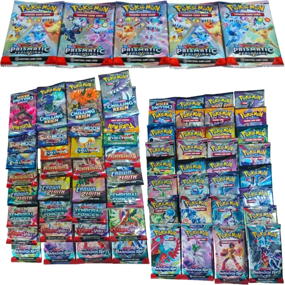 10 paquets de cartes Pokémon, Chaos Rising, 151 Prismatic Evolutions, PALDEAN FATES, renforts anglais, carte de combat à collectionner en cadeau