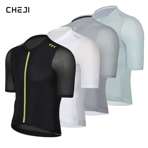 Maglia da ciclismo a maniche corte CHEJI per uomo e donna, ideale per l'estate, realizzata con tessuto traspirante e rinfrescante, che assorbe l'umidità, perfetta per bici da strada, MTB e ciclismo.
