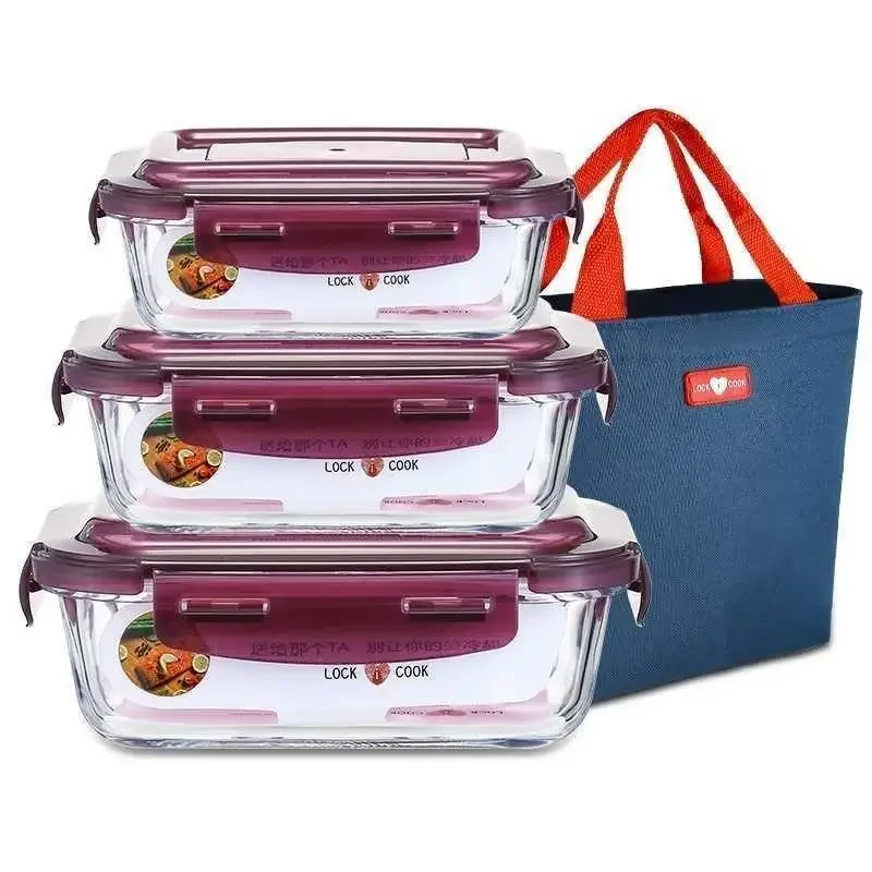 Pyrex Microwave Safe Lunch Box Crisper Fruit Storage Bowl Transparent Glass Multi-Compartment Adult Portable Container Set