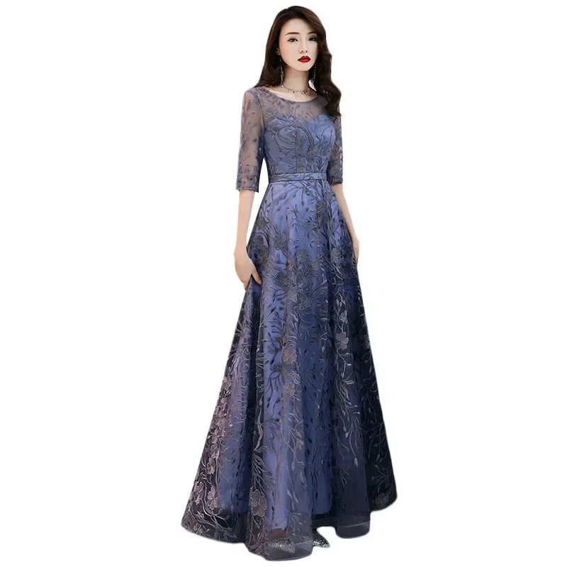 Vestido de noche Moda Nuevo vestido largo con cremallera para banquete de verano con ambiente elegante y elegante, vestido largo de tres mangas