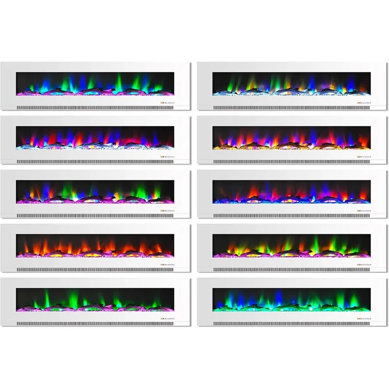 Cambridge 78 In.Electric Wall Mounted Fireplace Heater in White Multi-color Flame Driftwood Log Display,Adjustable Heat,Remote