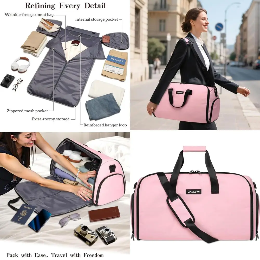 45L Weekender Garment Bag for 2-Day Travel, Wrinkle-Free, with Shoe Compartment
