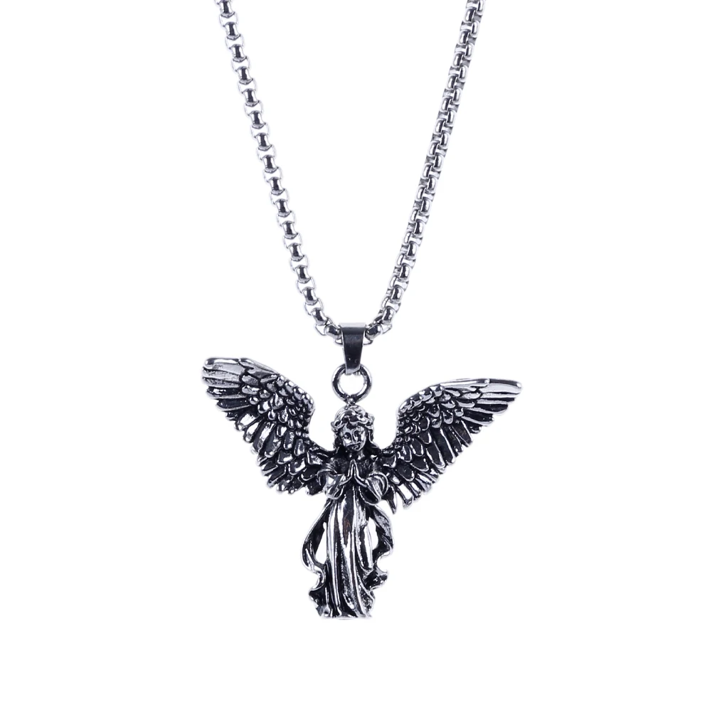 Retro Angel Charm Necklace Jewelry Accessories Hands Together Prayer Amulet With Wings Pendant Necklace Men Women Couple Jewelry