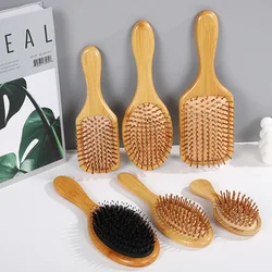 Eco Bamboo Hair Brush Nature Wooden Anti-Static Detangle Brush Hair Scalp Massage Comb Air Cushion Styling Tools for Women Men