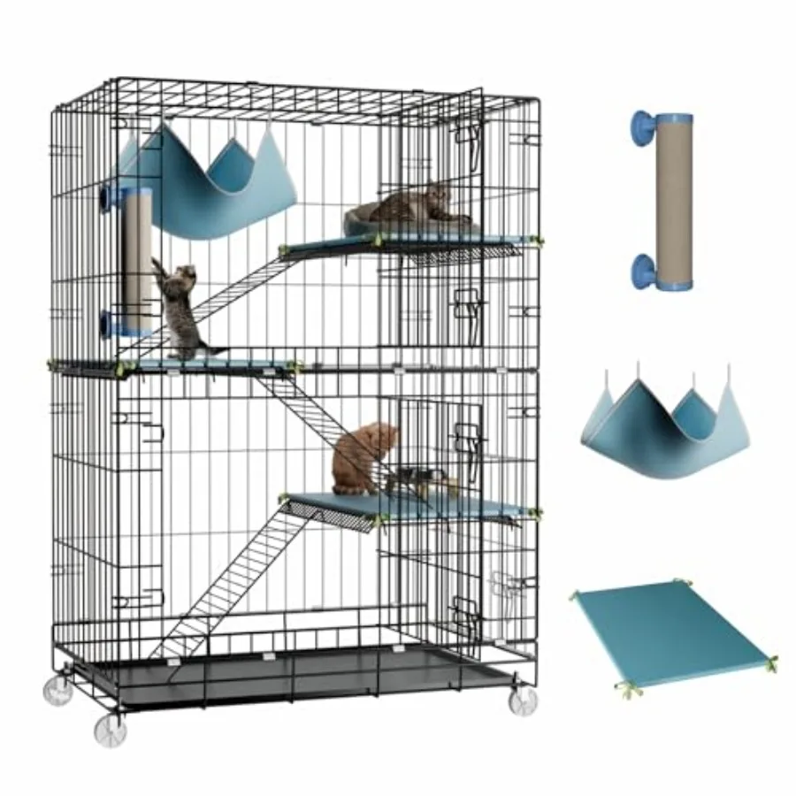 

4-Tier Cat Cage Indoor Extra Large Cat Enclosure Pet Playpen Detachable Metal Wire Kennel Collapsible Crate with Scratching Pos