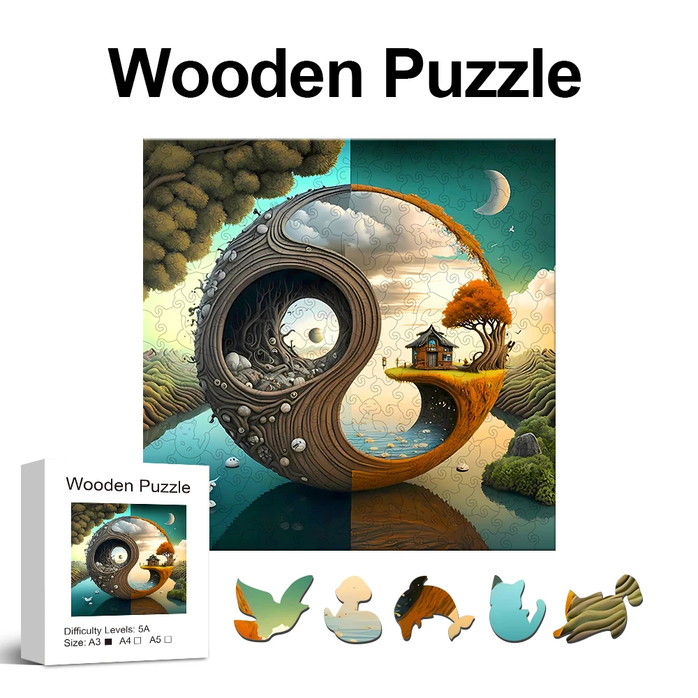 

Yin-yang Theme Wooden Puzzle, Uniquely Irregular Animal Shaped Wooden Toys, Creative Handmade Decorations, Holiday Gifts