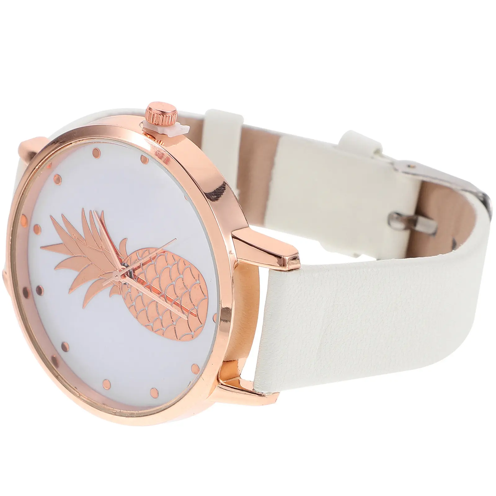 

Женские наручные часы с дизайном в виде ананаса, высококачественное исполнение, удобный ремешок из искусственной кожи, модные повседневные часы для ежедневного использования.